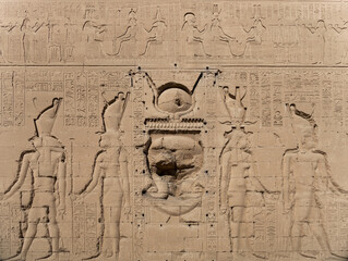 Wall relief at the temple Dendera Temple.