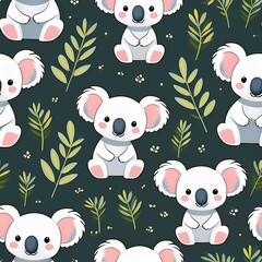 Koala Cute Baby Seamless Repeat Vector Pattern
