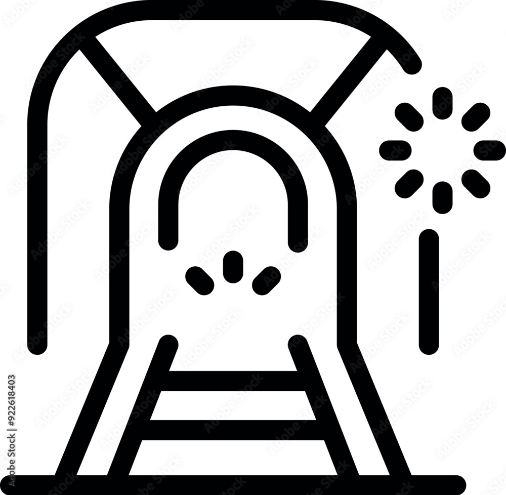 Poster simple icon of a train entering a tunnel with a warning signal indicating potential danger