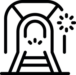 Simple icon of a train entering a tunnel with a warning signal indicating potential danger