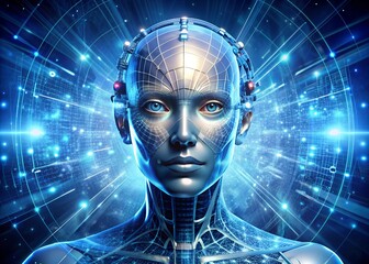 Futuristic AI Robot with Glowing Circuits and Digital Patterns, Representing Advanced Artificial Intelligence and Cybernetic Technology