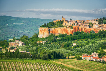 Orvieto, Italy. Historical hilltop old town of Orvieto, tuff city, view of the medieval walls and...