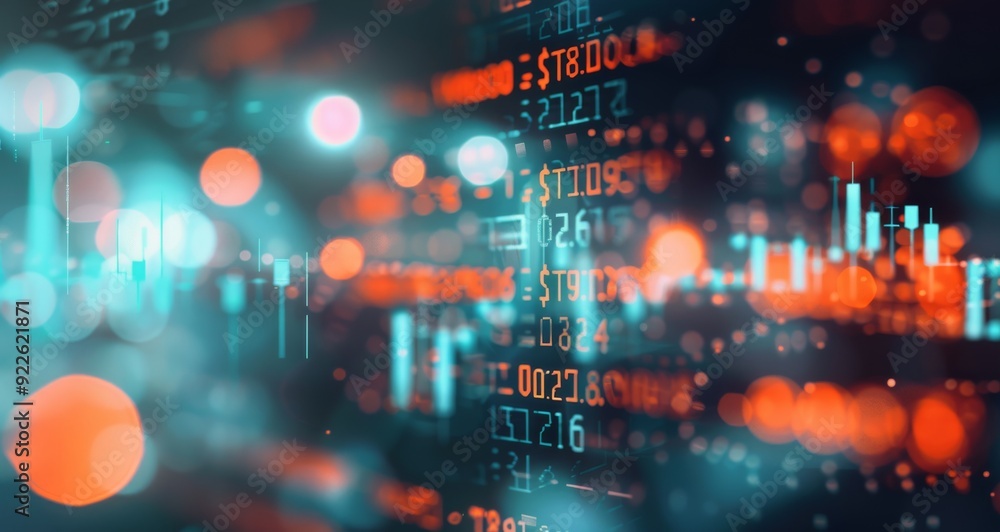 Poster dynamic financial data visualization with market trends and annotations