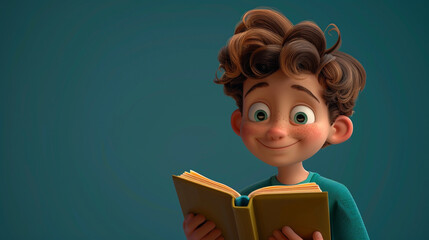 A kid looking content while reading a book. Animated character, C4D model rendering, 3D rendering - Generative AI