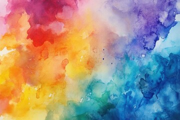 A colorful abstract watercolor painting featuring a blend of vivid colors including red, orange, yellow, green, blue, and purple.