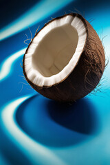 Coconut, an exotic fruit on a blue background