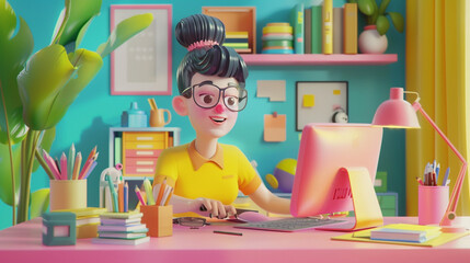 A person organizing their workspace. Animated character, C4D model rendering, 3D rendering - Generative Ai