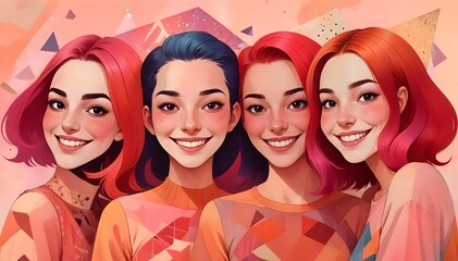 Smiling Women Embracing Feminism and Empowerment Concept of Friendship and Strength