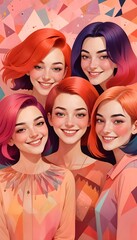 Smiling Women Embracing Feminism and Empowerment Concept of Friendship and Strength
