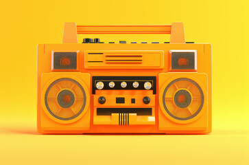 Fototapeta premium Orange boombox old-fashioned cassette player in bright orange space