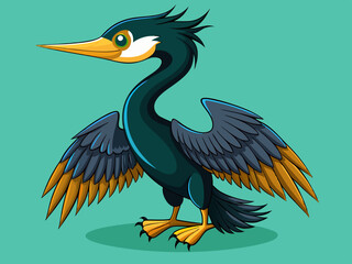 Mignon oiseau Darter Anhinga Set Cartoon Vector - Illustration libre de droits

