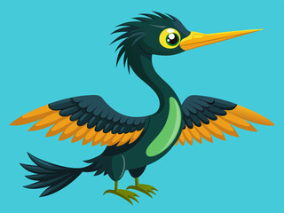 Mignon oiseau Darter Anhinga Set Cartoon Vector - Illustration libre de droits
