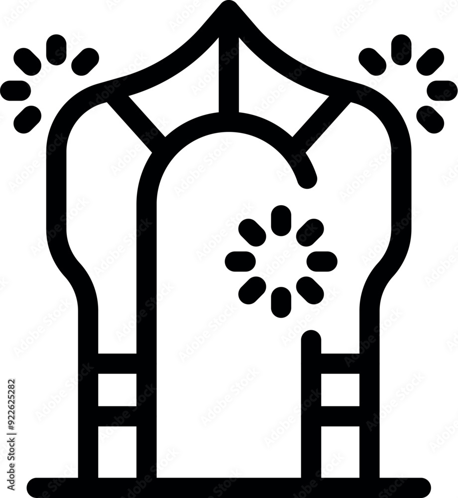 Poster bold and simple vector icon representing a festive archway with fireworks, perfect for projects rela