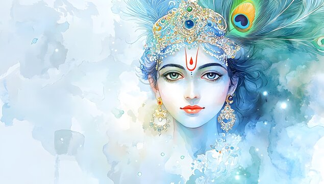 Krishna Watercolor Portrait.
