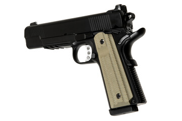 Modern semi-automatic pistol isolate on a white background. Armament for the army and police....