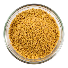 A top view clear glass Bowl of Fenugreek isolated on a transparent background