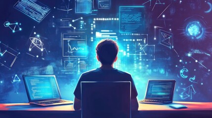  E-learning, education, online exam concept. Choose correct answer. Education internet online digital technology concept.