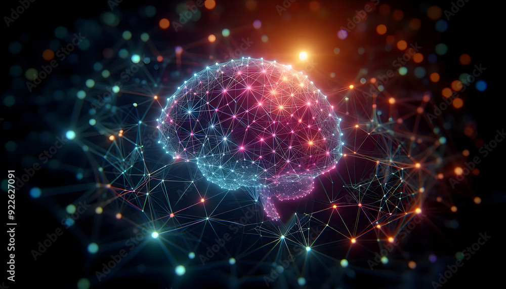 Poster neural lowpoly ai futuristic neon network of abstract connection background
