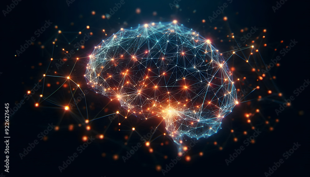 Poster neural lowpoly ai futuristic neon network of abstract connection background