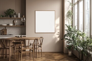 Minimalist Kitchen interior with Poster Mockup created with Generative AI