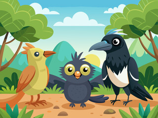 Oiseau Australien Corbeau Pie Alouette Dessin Animé Mignon Sans Couture Fond D’écran
