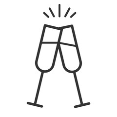 Champagne icon.Two sparkling wine glasses icons for greeting cards,postcards,invitations,menu.New Years,Christmas,Party symbol.Cheers.Editable stroke.Transparent background.Vector illustration EPS 10