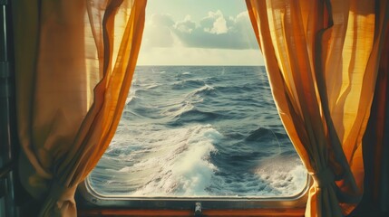 Serene Ocean View Through Ship&rsquo;s Porthole Window. Generative AI