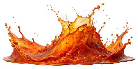 Energetic soda splash with orange hue, PNG isolated transparent