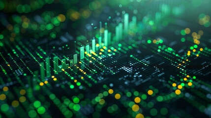 Obraz premium Data information graph with green histogram for background. Technology background.
