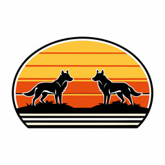 Wolves Retro Sunset Design template art vector illustration