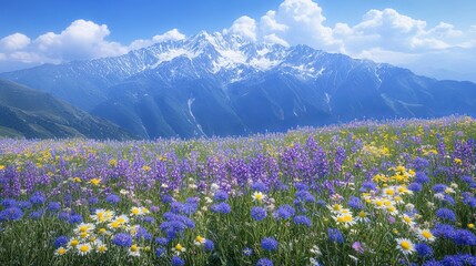 Obraz premium Colorful wildflower meadow in the mountains during sunny daytime