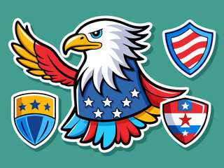 Aigle américain ensemble autocollant coloré