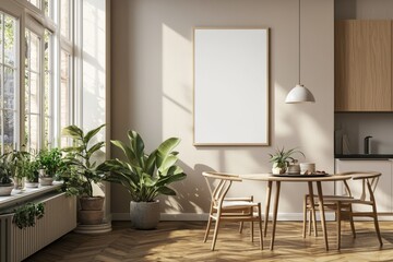 Minimalist Kitchen interior with Poster Mockup created with Generative AI