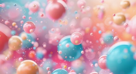 Colorful Floating Bubbles on a Soft Background in Bright Pastel Shades