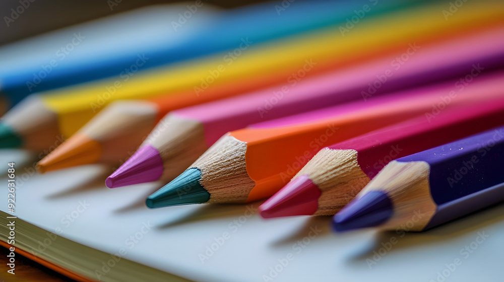 Poster notebook with colored pencils for adding text
