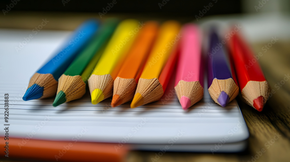 Poster notebook with colored pencils for adding text