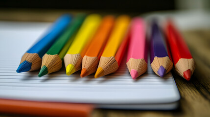 Naklejka premium Notebook with colored pencils for adding text