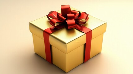 Fototapeta premium gold christmas valentines present with red ribbon