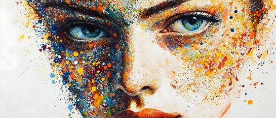 Vibrant Abstract Portrait of a Woman with Splattered Paint. Generative AI