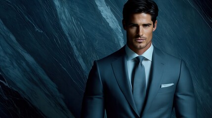 stylish young man in a suit and tie, handsome business man, groom, copy space