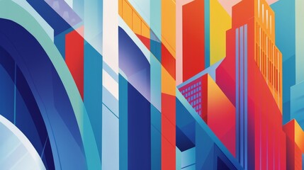Obraz premium A Vibrant and Abstract Cityscape Design Featuring Bold and Striking Colors and Shapes