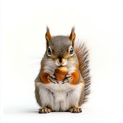 Obraz premium A squirrel eating a nut on a white background