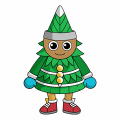 Pine tree dressed as a hockey player art vector illustration