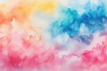 Abstract watercolor painting with vibrant hues of pink, blue, and yellow blending together.