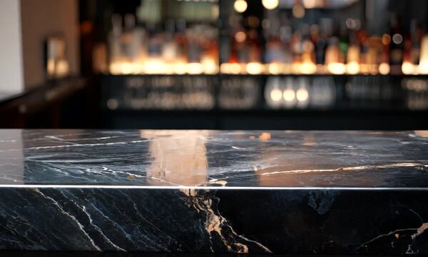 Black marble bar counter top with blank space product mockup