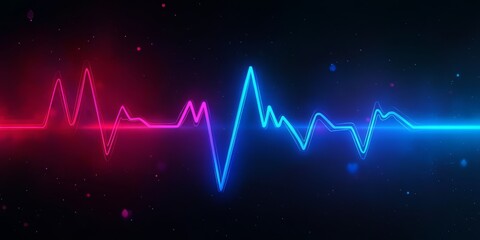 This artistic representation of a detailed cardiogram shows the hearts electrical activity with vibrant blue and pink waveforms against a cosmic backdrop, blending science and creative expression