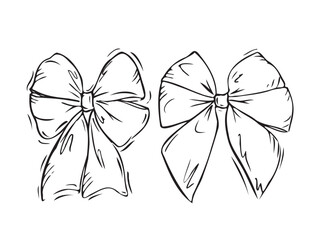 Set of contour bows on a white background. Vector graphics, line art. An image with elegant decor for a gift or a holiday.