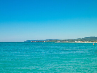 Blue water of Tyrrhenian sea in Vada, Tuscany, Italy.