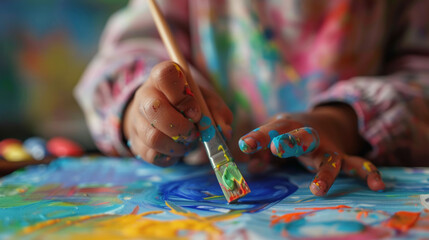 Therapist facilitating art therapy session with colorful painting techniques in bright studio space