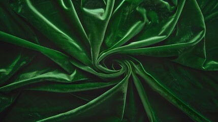 Luxurious Emerald Green Velvet Fabric Texture in Elegant Swirl. Generative AI
